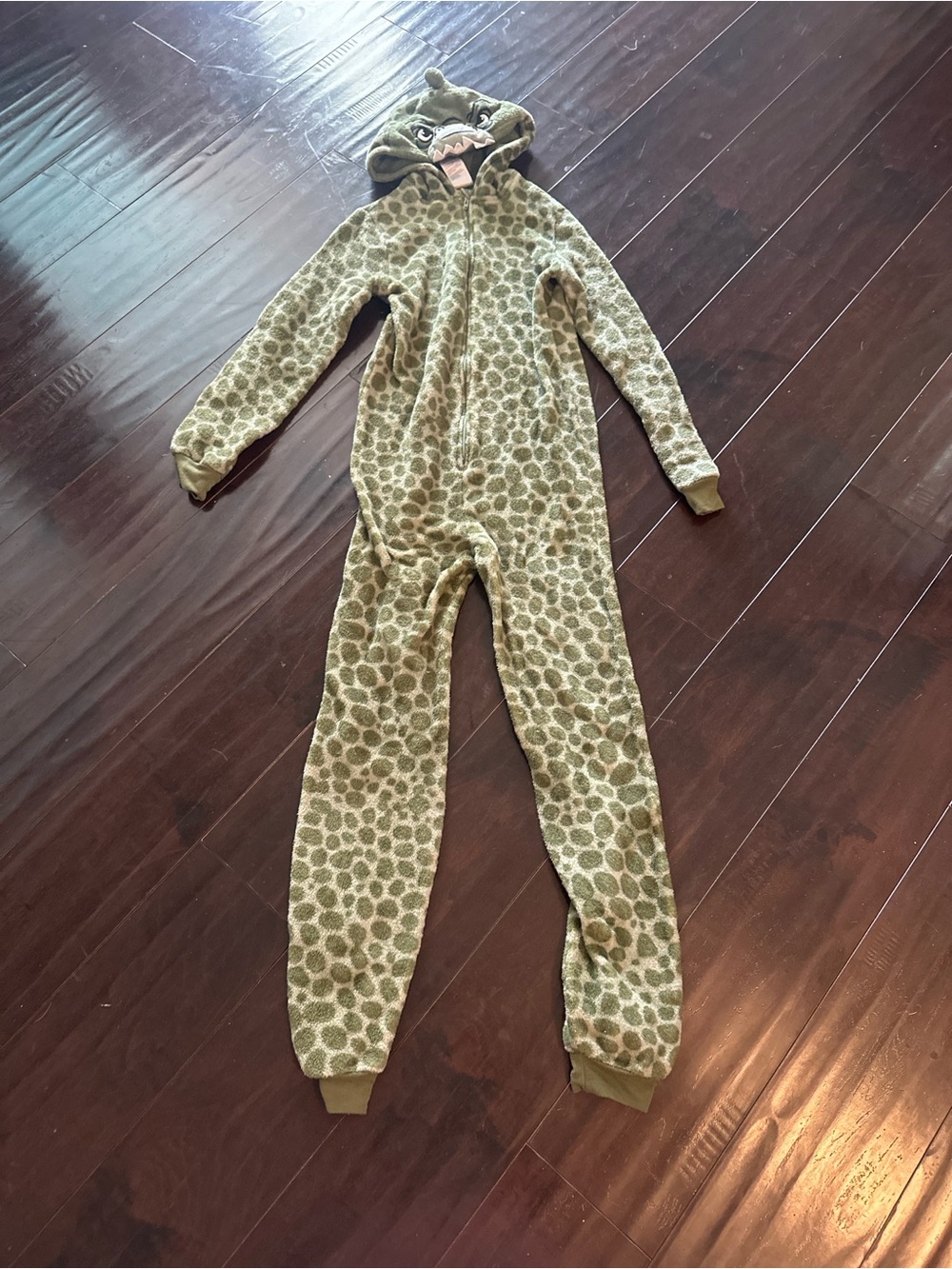 Cat & Jack Olive Green Animal-Print Hooded One-Piece Footie